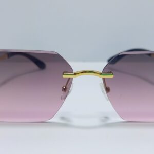 Premium Rimless Hexagon Sunglasses | Gold Metal Frame | Pink Gradient Lens | UV400 Protection | Luxury Designer Inspired Eyewear for Women