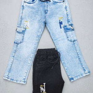 girls denim cargo pants | elastic waist | side pockets