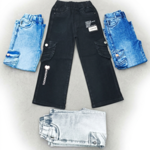 girls denim cargo pants | elastic waist | side pockets