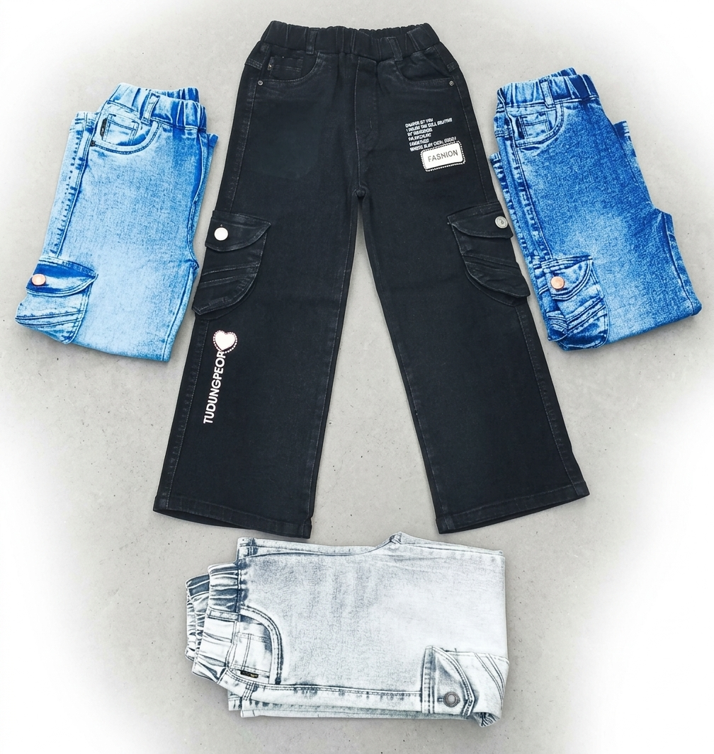 girls denim cargo pants | elastic waist | side pockets girls denim cargo pants | elastic waist | side pockets