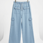 girls denim cargo pants | elastic waist | side pockets