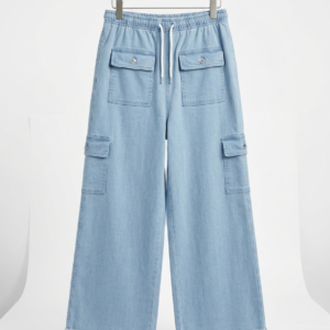 girls denim cargo pants | elastic waist | side pockets